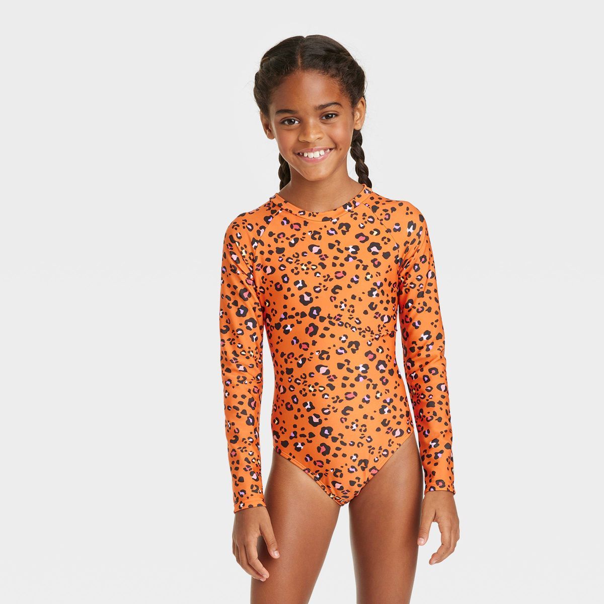 Girls' Spots of fun Long Sleeve One Piece Rash Guard Swimsuit - Cat & Jack™️ Orange | Target