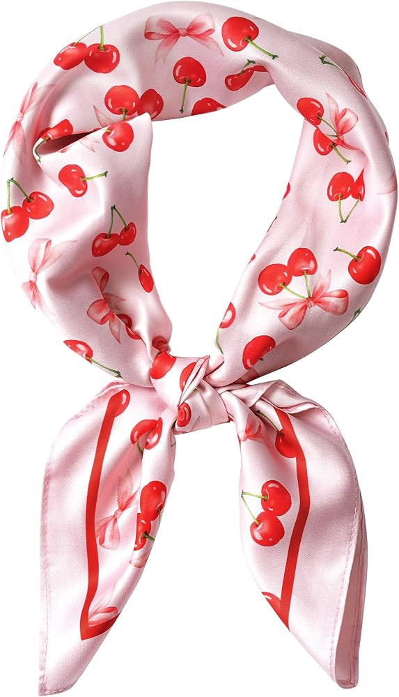 Mesovor 27.5" Cherry Head Scarf Silk Like Satin Bandana Purse Scarf | Amazon (US)