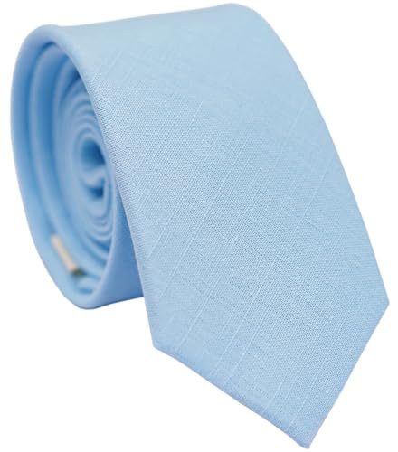 BELLUNO Men's Skinny Ties, Cotton Linen Blend 2.5 inch Slim Neckties, Baby Blue Tie | Amazon (US)