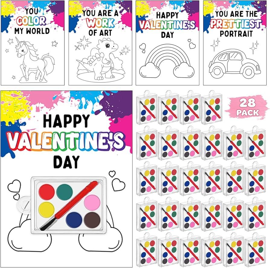 TooyBing Valentines Day Gifts for Kids, 28 Pack Valentines Day Cards for Kids with Mini Painting ... | Amazon (US)