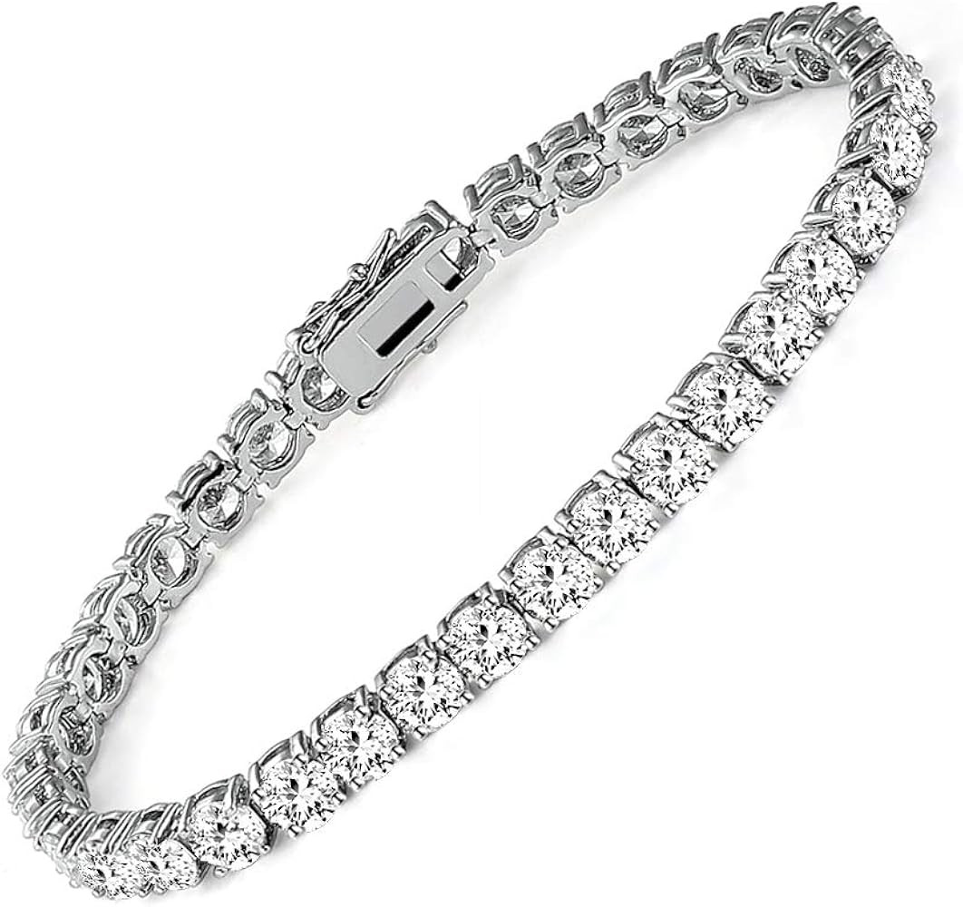 18k White Gold Plated CZ Tennis Bracelet, 4MM Cubic Zirconia Charm Bracelet for Women Men | Amazon (US)