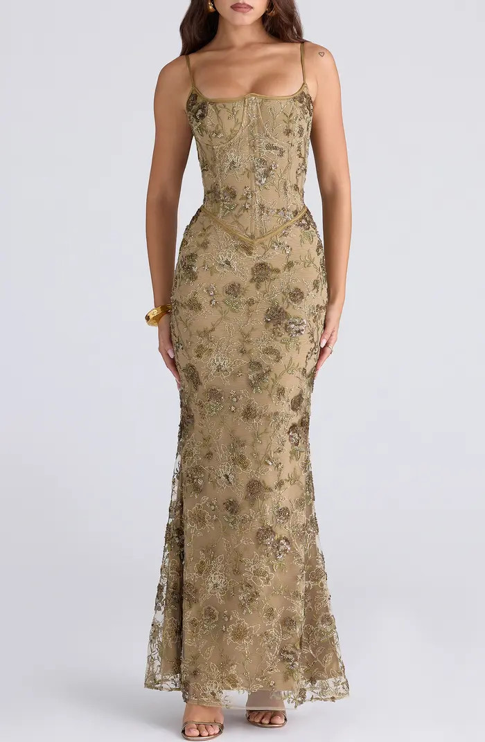 HOUSE OF CB Naima Bronze Embellished Corset | Nordstrom | Nordstrom