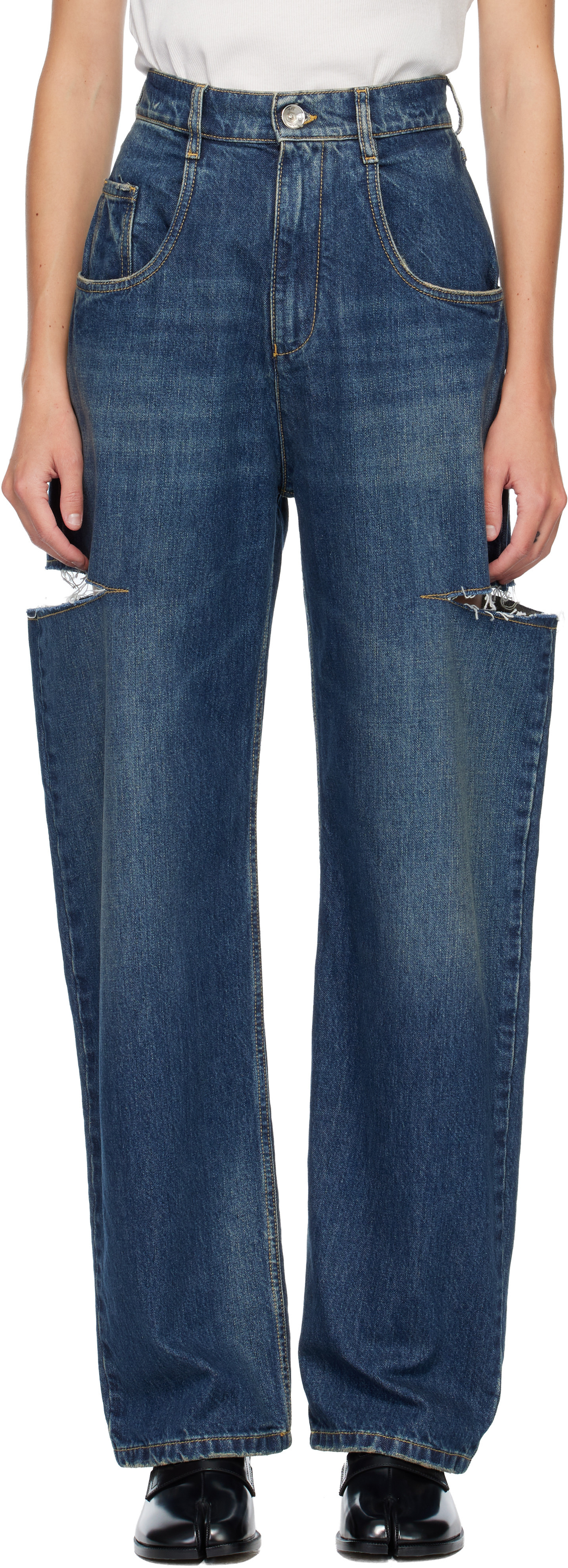 Maison Margiela Blue Cut-Out Jeans | SSENSE