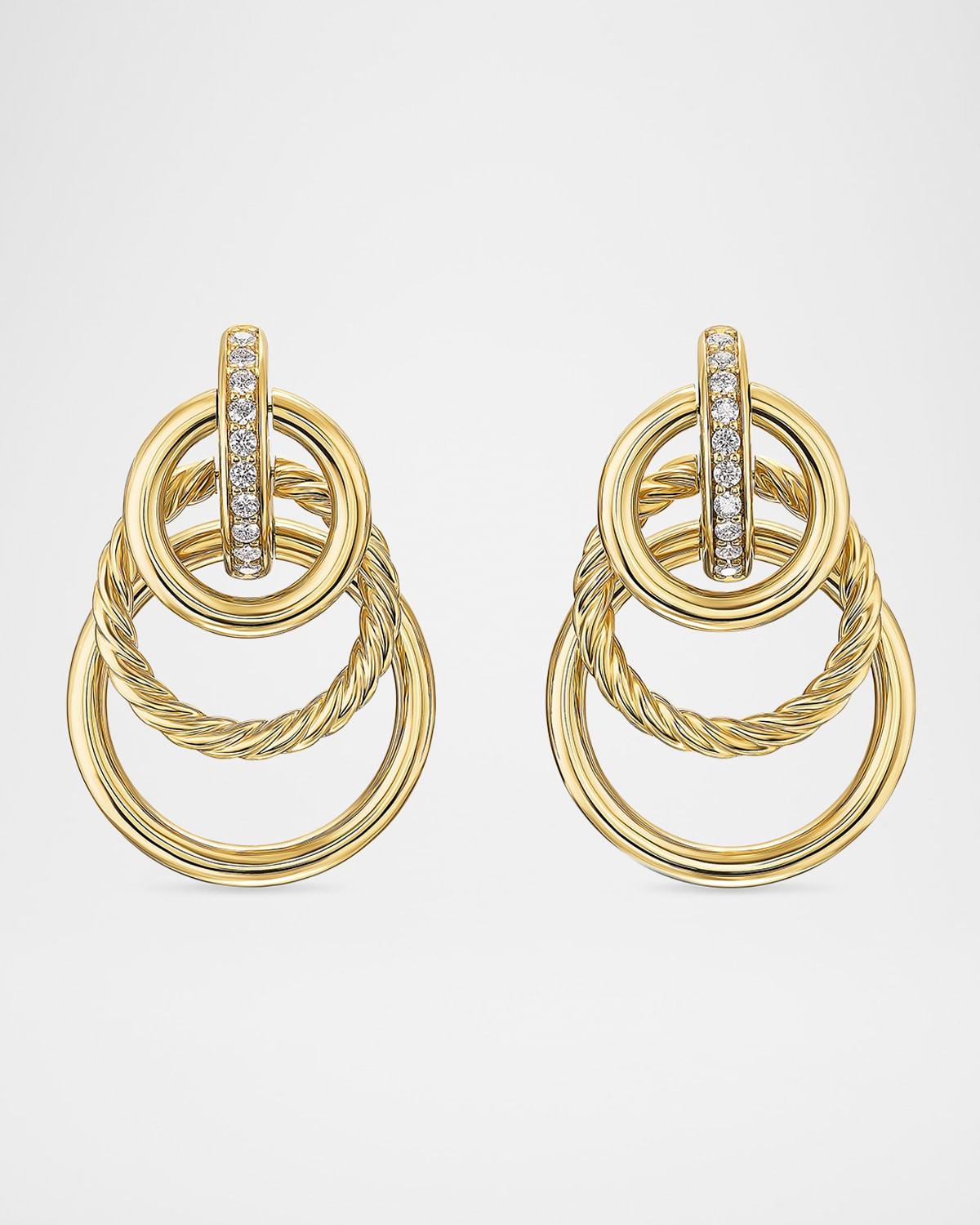 DY Mercer Triple Ring Earrings with Diamonds in 18K Gold, 35mm | Neiman Marcus