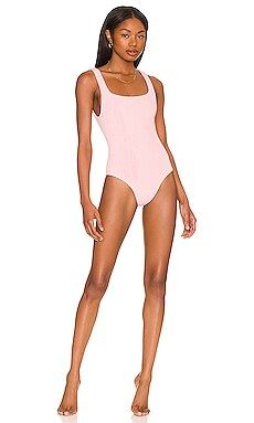 Hunza G Square Neck Nile One Piece in Metallic Dusty Pink Nile from Revolve.com | Revolve Clothing (Global)