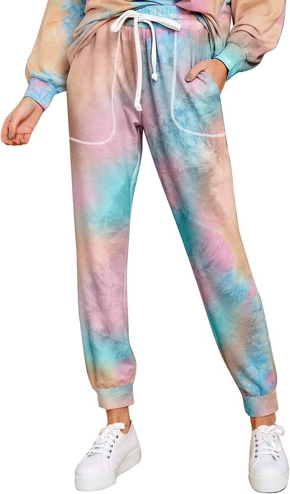 GRAPENT Women Tie Dye Print Pajama Set Loungewear Top and Pants Jogger Sleepwear | Amazon (US)
