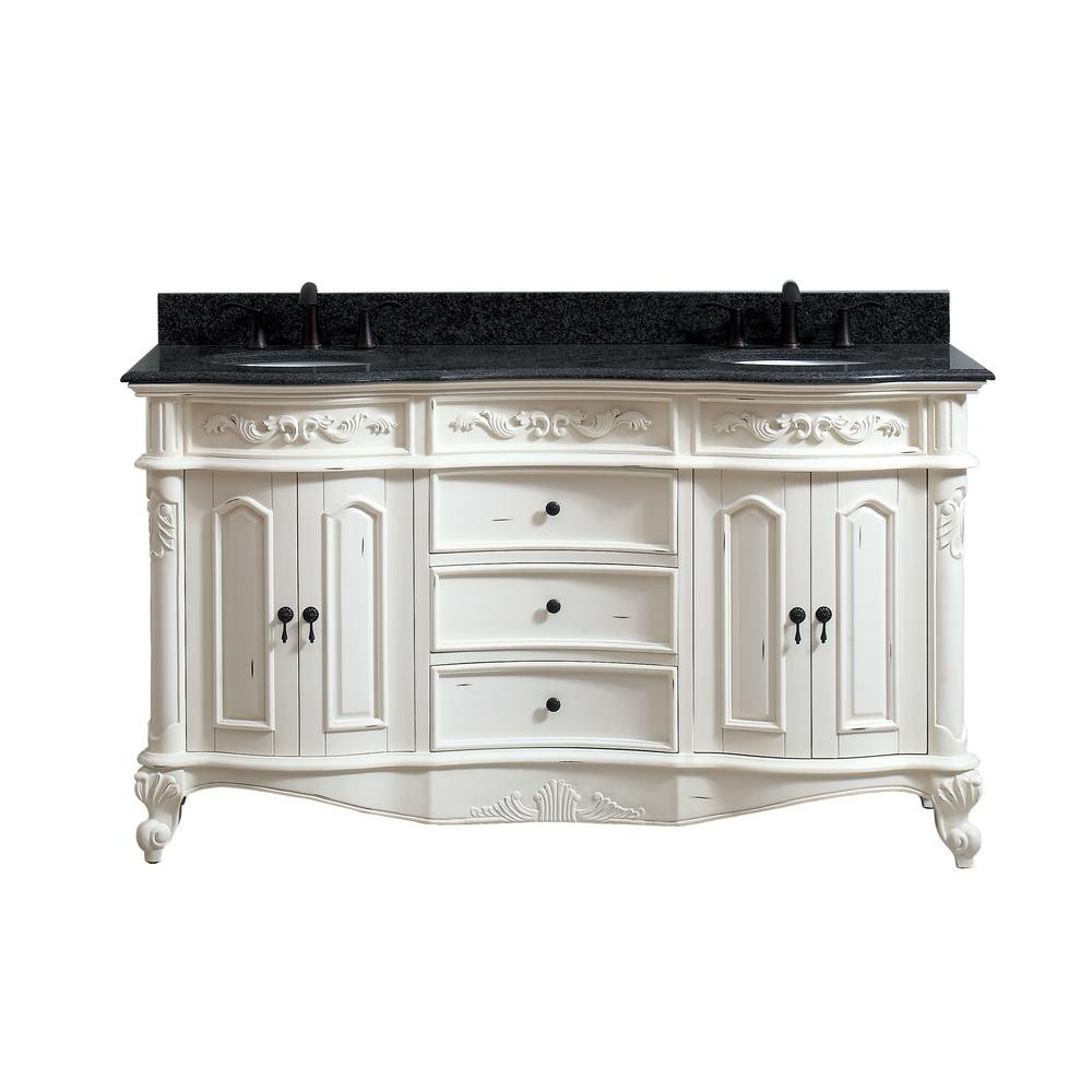 Avanity Provence 61 in. W x 22.5 in. D Bath Vanity in Antique White with Granite Vanity Top in Impal | The Home Depot
