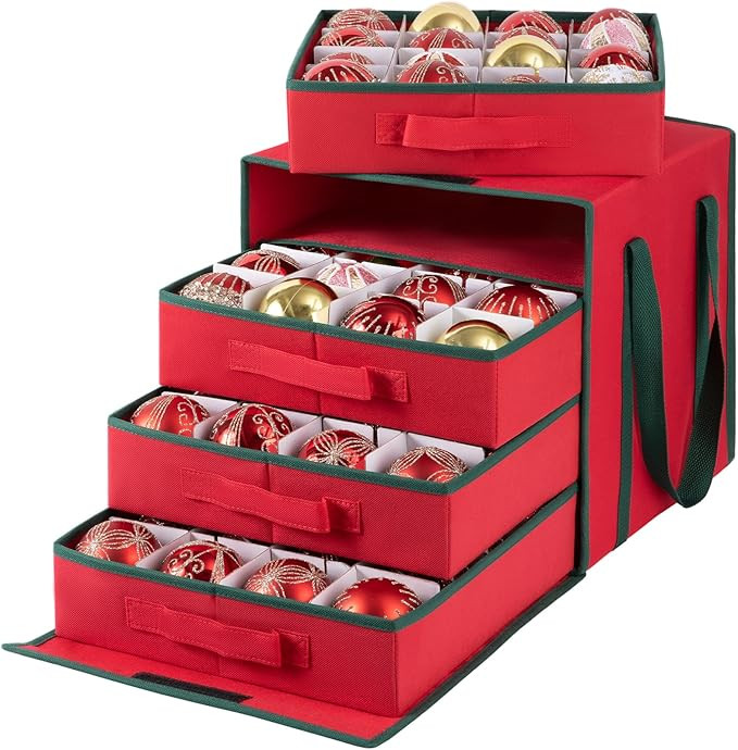 OIAHOMY Christmas Ornament Storage Box with Adjustable Dividers, Christmas Storage Container with... | Amazon (US)