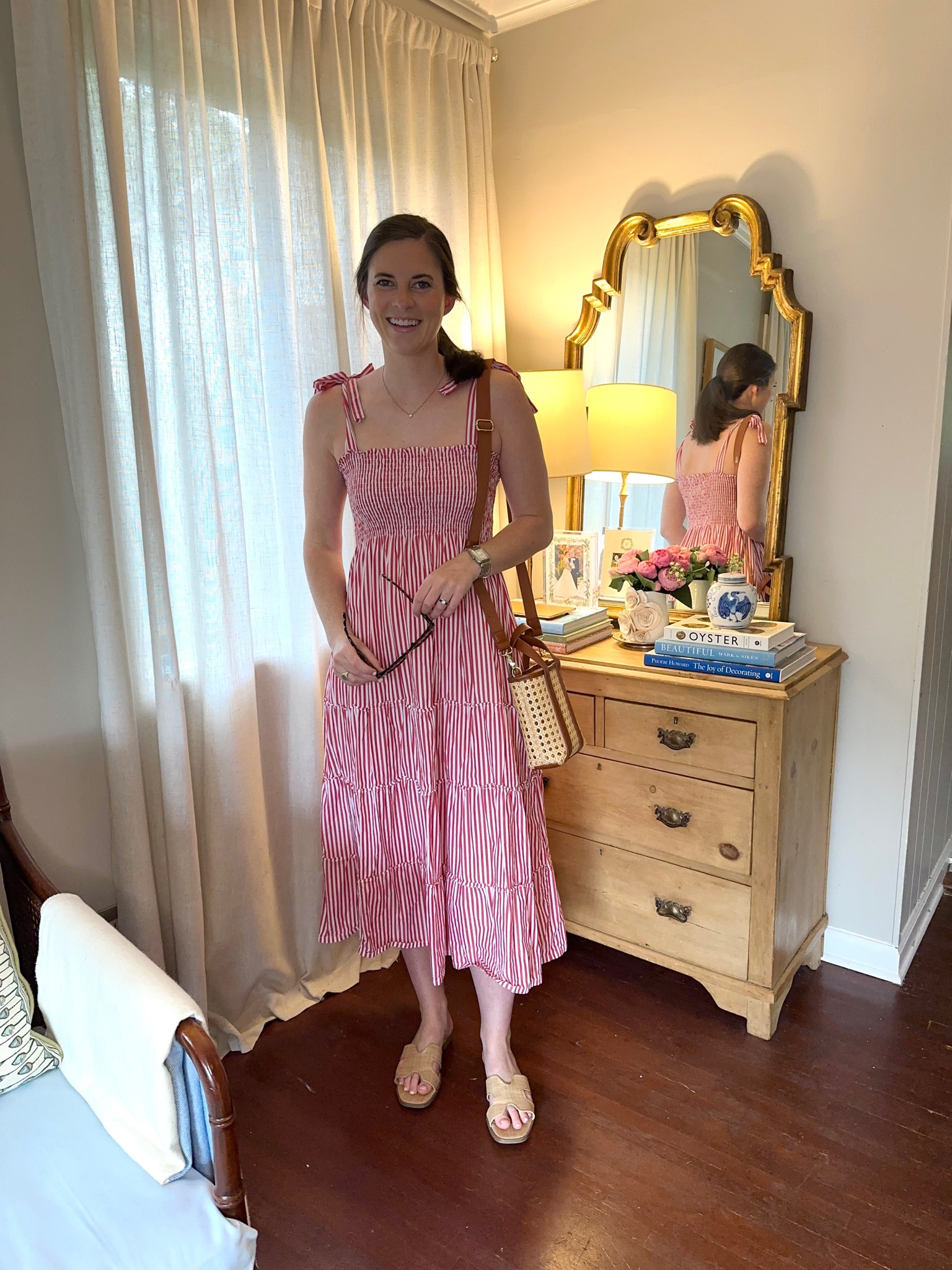 Fourth of July Outfit Inspiration. Maxwell and Geraldine Dress (I’m in an XS but the smocked too makes the size less specific), target raffia H sandals, target cane crossbody bag, and Amazon scallop tortoise sunglasses  

#LTKFindsUnder100 #LTKFindsUnder50