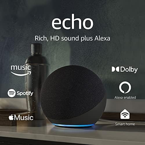 Echo (4th Gen) | Spherical design with rich sound, smart home hub, and Alexa | Charcoal | Amazon (US)