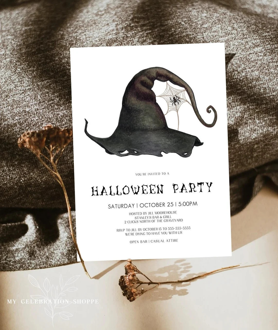 Minimalist Halloween Party Invitation Template Witch's - Etsy Canada | Etsy (CAD)