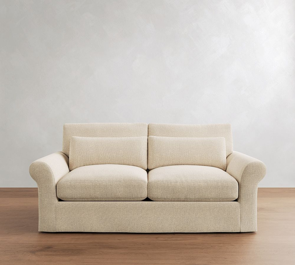 PB Comfort Modern Roll Arm Slipcovered Deep Seat Sofa 82" 2x2, Down Blend Wrapped Cushions, Performance Brushed Basketweave Oatmeal | Pottery Barn (US)