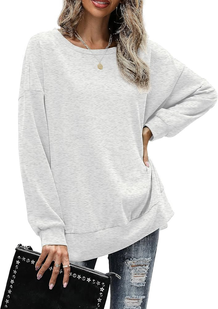 Amoretu Women Long Sleeve Shirts Blouses Loose Casual Pullover Sweatshirt | Amazon (US)