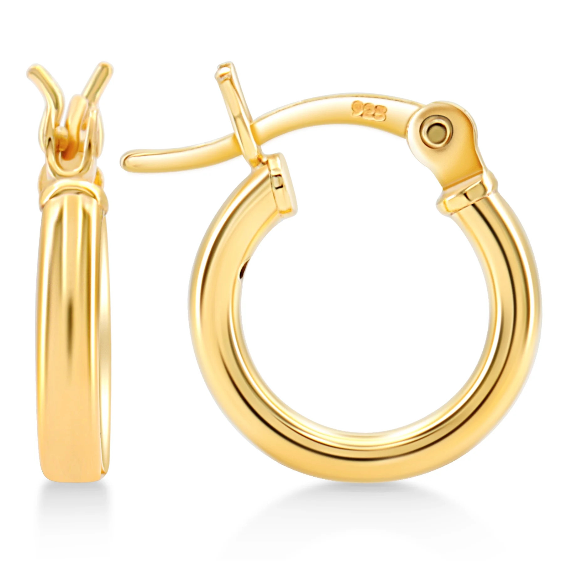 Gold Plated Sterling Silver 2mm Hoop Earrings - 12mm (1/2"") Diameter | Walmart (US)