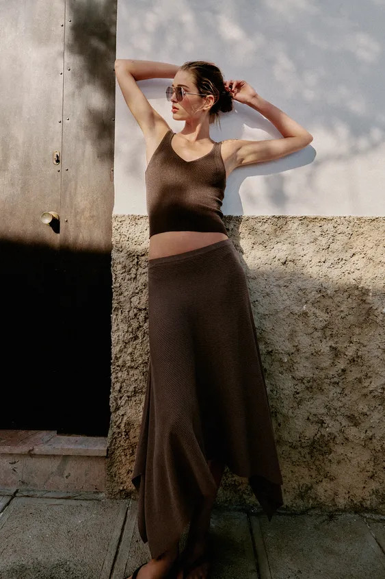 ASYMMETRIC KNIT MIDI SKIRT | Zara UK