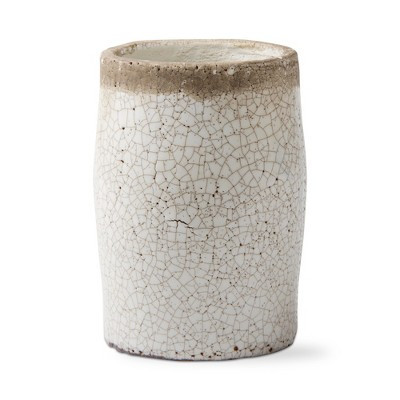 tagltd Crackle Glazed Rustic Medium Vase Decorative Jug White Terracotta 6.25 in H x 4 in Dia Wipe Clean with Dry Cloth | Target