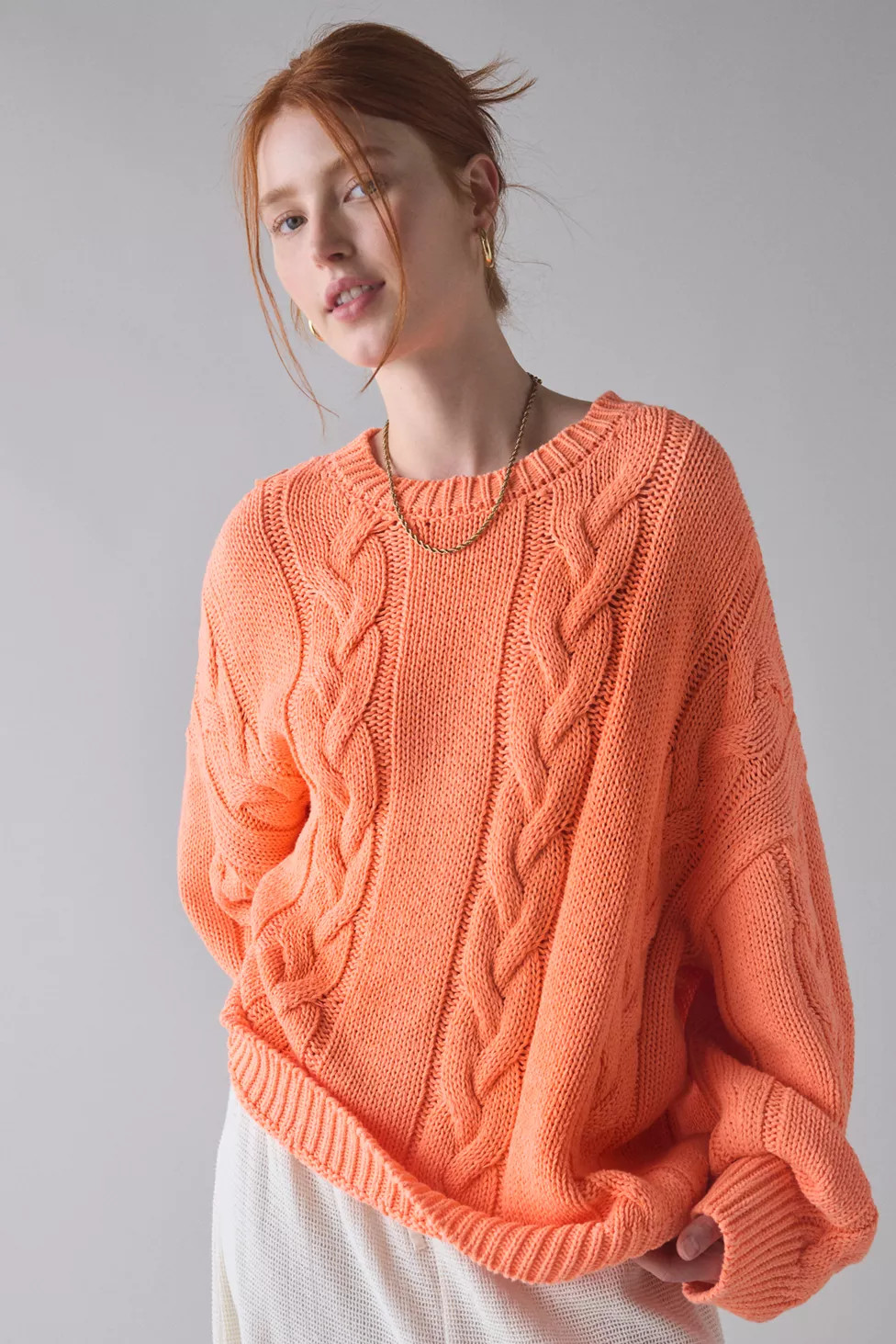 BDG Skylar Oversized Crew Neck Cable Knit Sweater | Urban Outfitters (US and RoW)