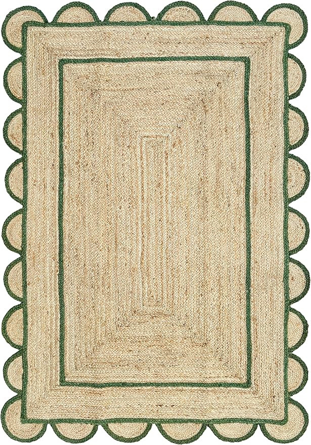 Scallop Pattern Jute Bohemian Area Rug (8'x10', Green) | Amazon (US)