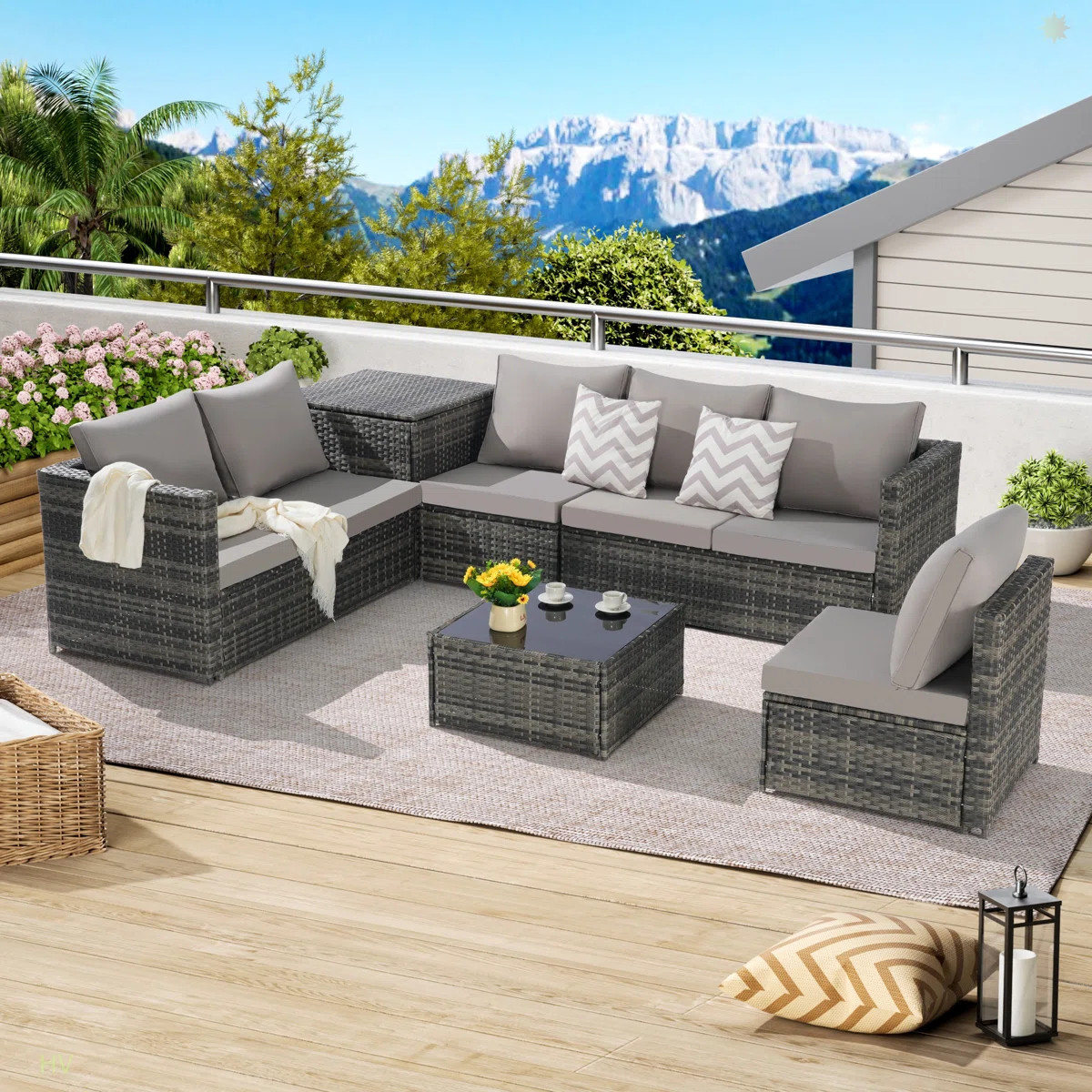 6 Pieces Patio Furniture Set,Outdoor Woven Sectional L- Shaped Patio Furniture ,Wicker Conversati... | Wayfair North America