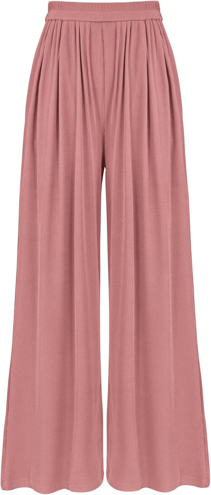 BTFBM Womens Casual Wide Leg Pants Summer Fall Clothes Pleated Elastic Waist Loose Palazzo Knit T... | Amazon (US)