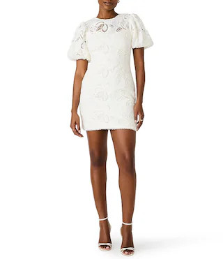 Elly Woven Lace Crew Neck Short Puff Sleeve Sheath Mini Dress | Dillard's