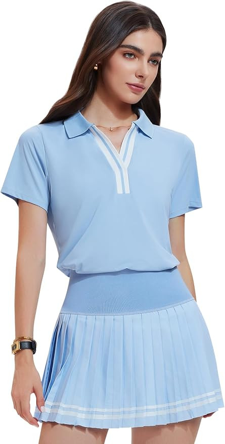 Women 2 Piece Tennis Skirt Set Pleated Golf Outfit, Polo V-Neck Athletic Dress Alternative Skort ... | Amazon (US)