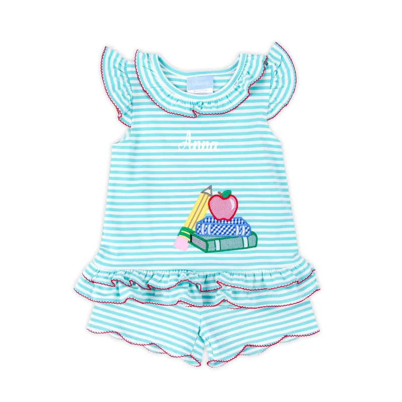 School Book Turquoise Stripe Adalyn Short Set | Classic Whimsy