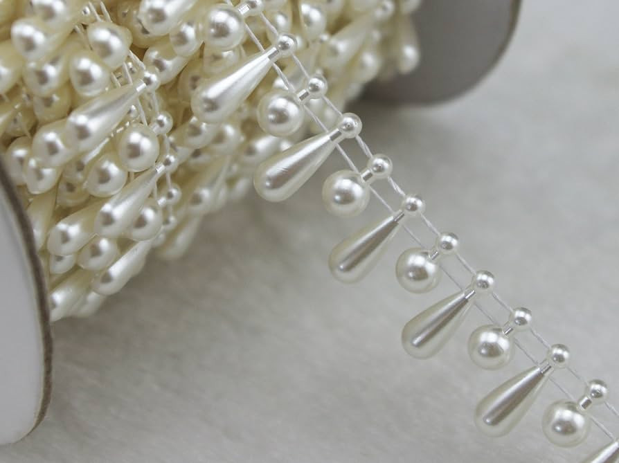 10 Yards 3/5" Width Ivory Teardrop Pearl Rhinestone Chain Sew On Trims Wedding Dress Decoration L... | Amazon (US)