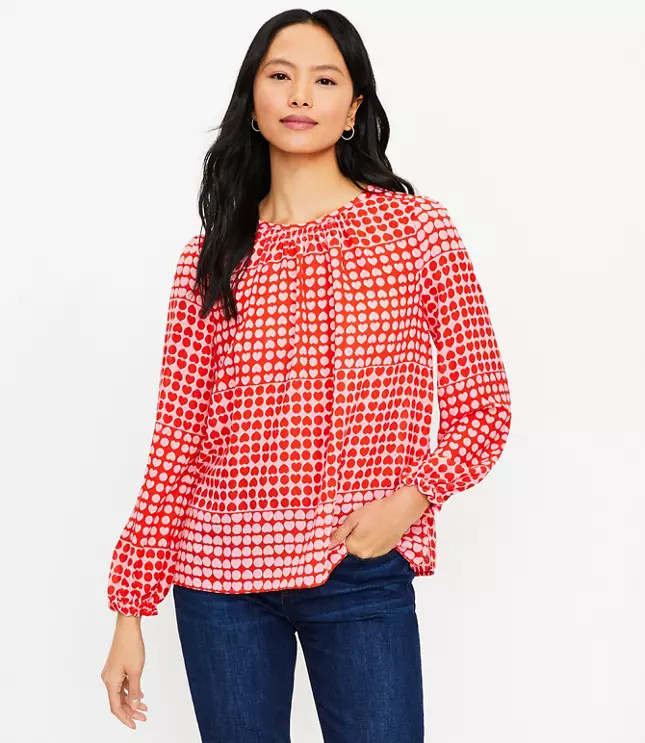 Heart Ruffle Cuff Blouse | LOFT