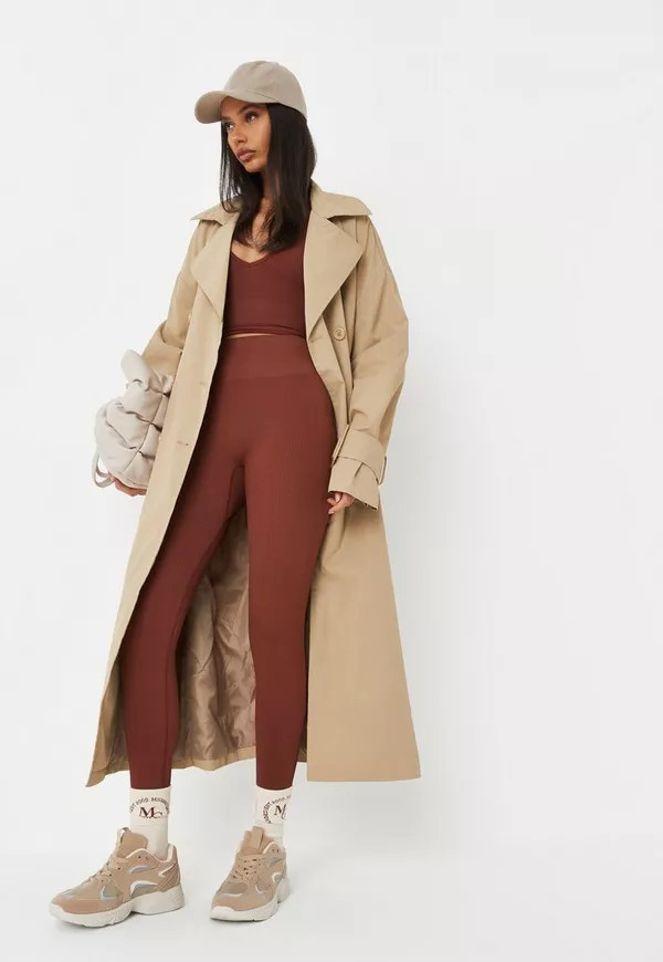 Missguided - Terracotta Co Ord Seamless Rib High Waisted Gym Leggings | Missguided (US & CA)