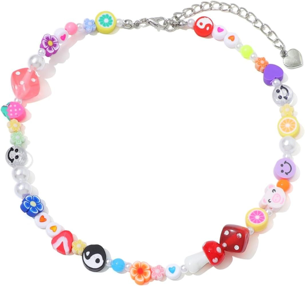 Y2K Necklace for Women Colorful Fruit Pearl Choker Necklace Cute Mushroom Yin Yang Beaded Necklac... | Amazon (US)