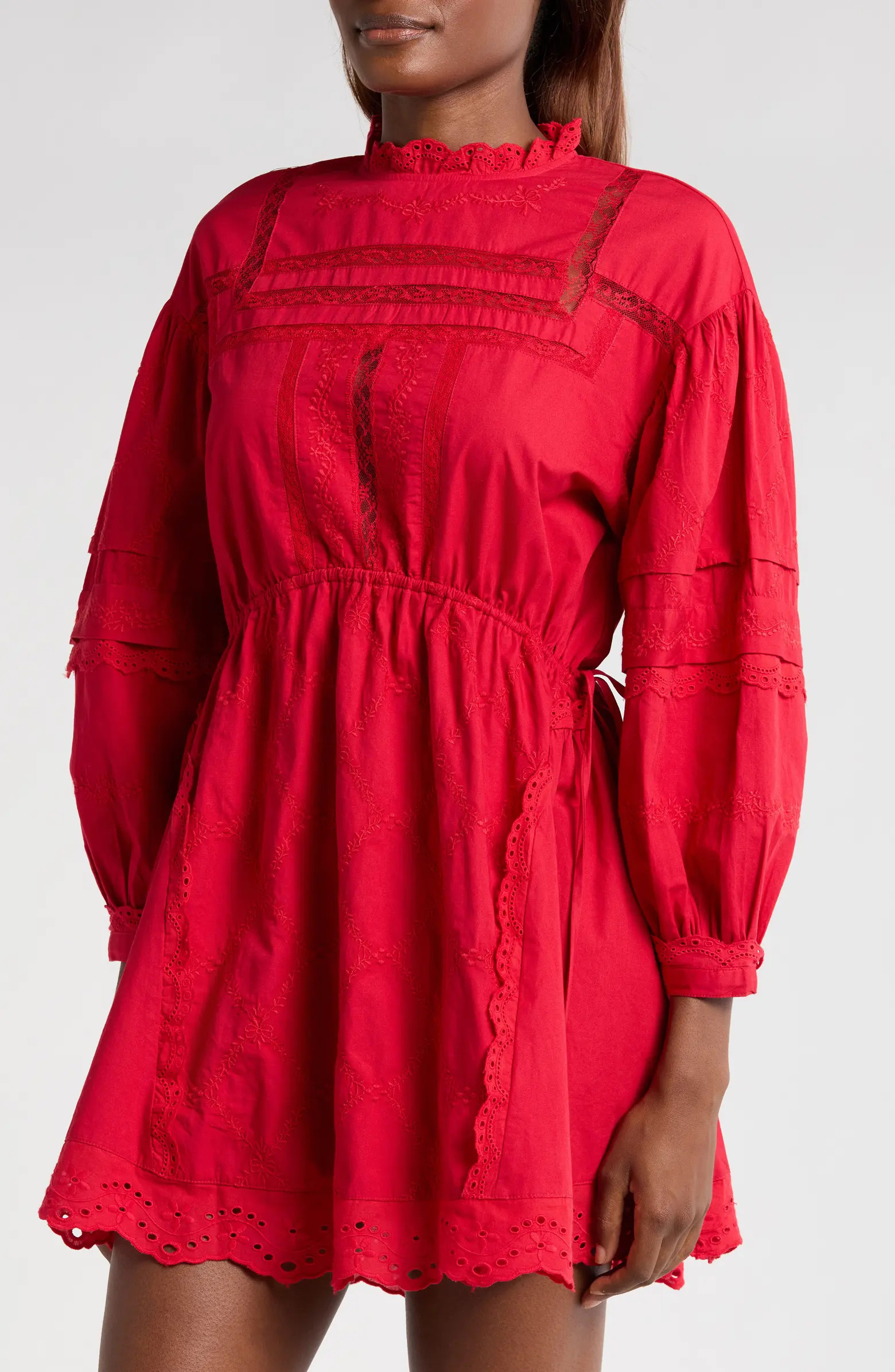 Clancy Lace & Eyelet Long Sleeve Organic Cotton Minidress | Nordstrom