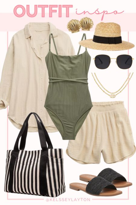 Outfit idea, pool outfit, beach outfit, one piece swimsuit, swimsuit coverup, black and white stripe tote, black sandals, aerie, pool to party 

#LTKSwim #LTKFindsUnder50 #LTKSaleAlert