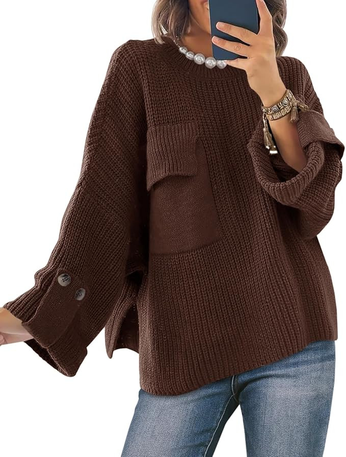 Saodimallsu Womens Oversized Sweaters Chunky Ribbed Knit Crew Neck Casual Long Sleeve Fall Winter... | Amazon (US)