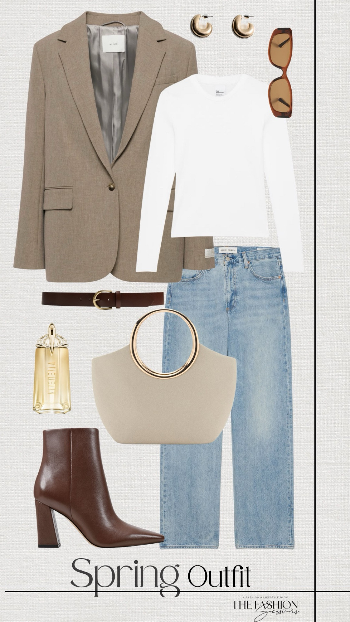 Spring Outfit | Tan Blazer | White T Shirt | Denim Jeans | Ankle Boots | 

#LTKStyleTip #LTKShoeCrush #LTKSeasonal