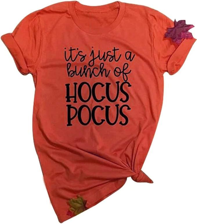 JINTING Hocus Pocus Shirts for Women Halloween Shirt Short Sleeve Letter Print Graphic Tee Shirts | Amazon (US)