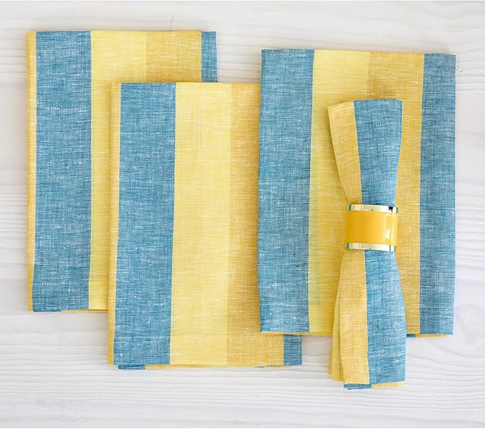 Solino Home Linen Cloth Napkins Set of 4-100% Pure Linen Bright Summer Stripe Dinner Napkins 20 x... | Amazon (US)