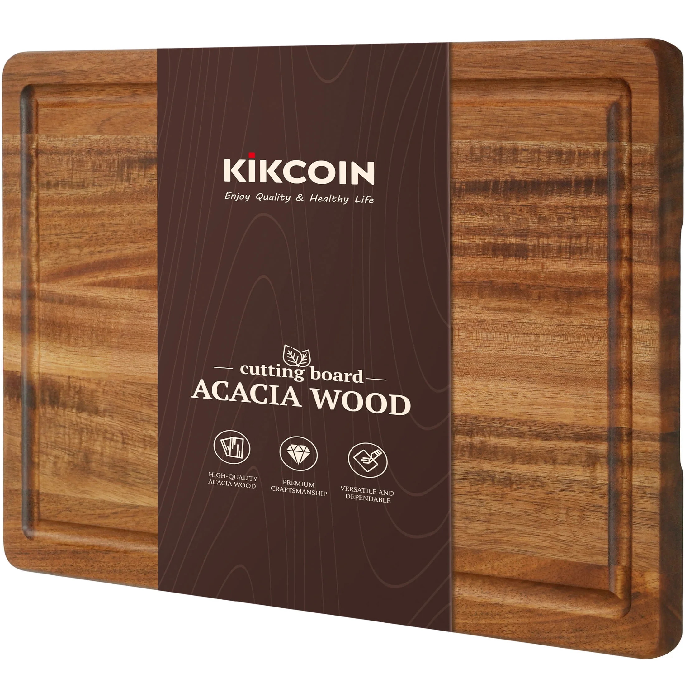 Kikcoin Acacia Wood Cutting Board, 16"x 10" Solid Cutting Board with Juice Grooves & Side Handles... | Walmart (US)