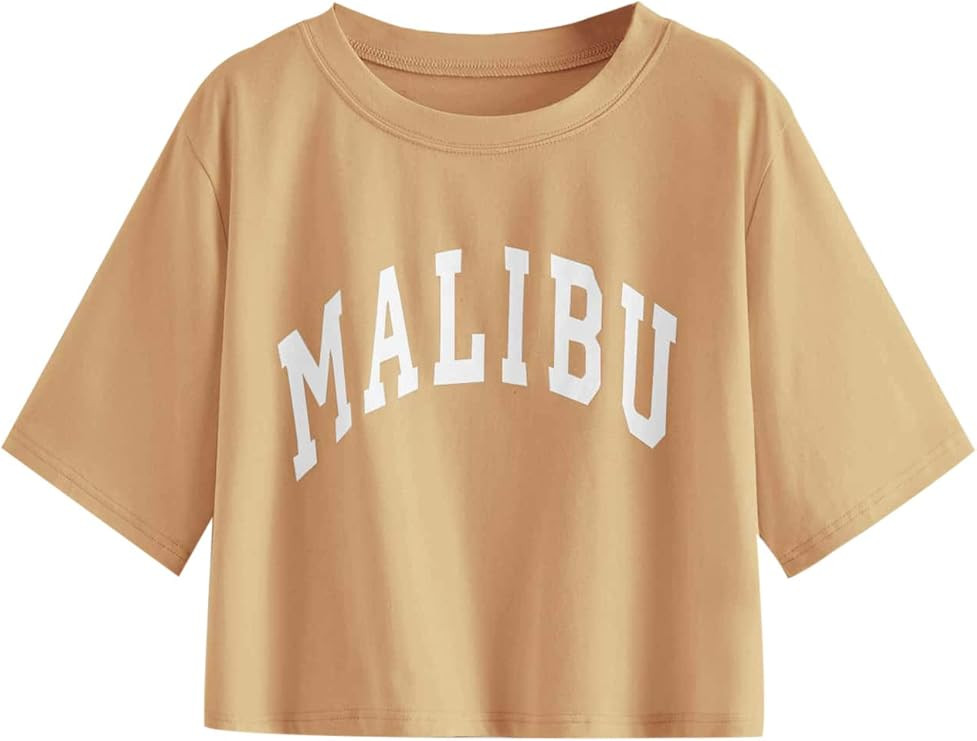DIDK Women's Crop Top Half Sleeve Letter Print Casual Loose Tee | Amazon (US)