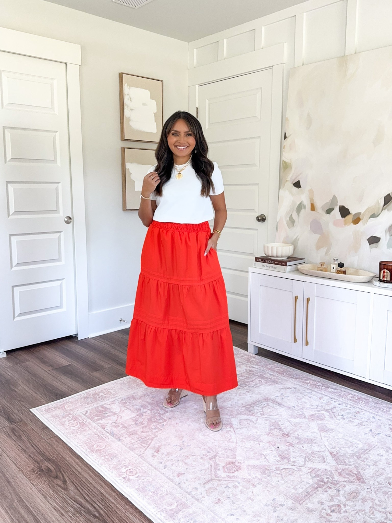 White tee size xs TTS
Orange red skirt size xs TTS
Clear wedges size 5 TTS


#LTKxMadewell #LTKPetite #LTKSaleAlert