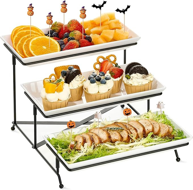 Mfacoy 3 Tier Serving Tray Set, 12" Tiered Serving Trays Platters, Reusable Serving Tray for Part... | Amazon (US)
