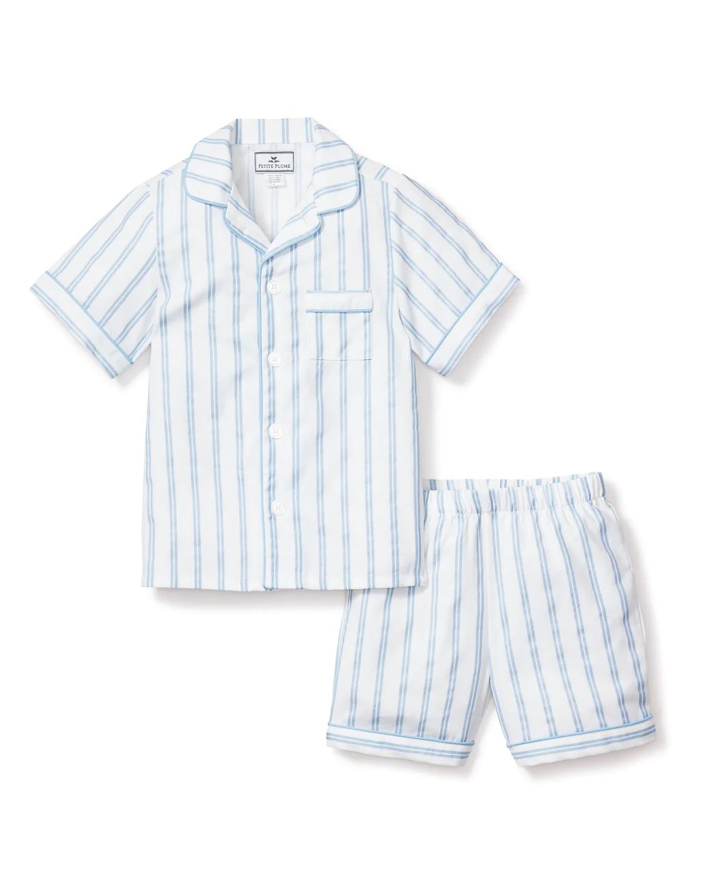 Kid's Twill Pajama Short Set in Periwinkle Stripe | Petite Plume