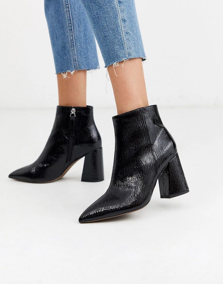Topshop Wide Fit heeled boots with point toe in black | ASOS (Global)