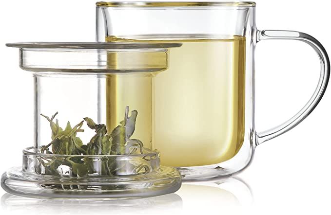 Teabloom Heatproof and Insulated Glass Tea Cup with Glass Infuser for Loose Tea - Wellbeing Infus... | Amazon (US)
