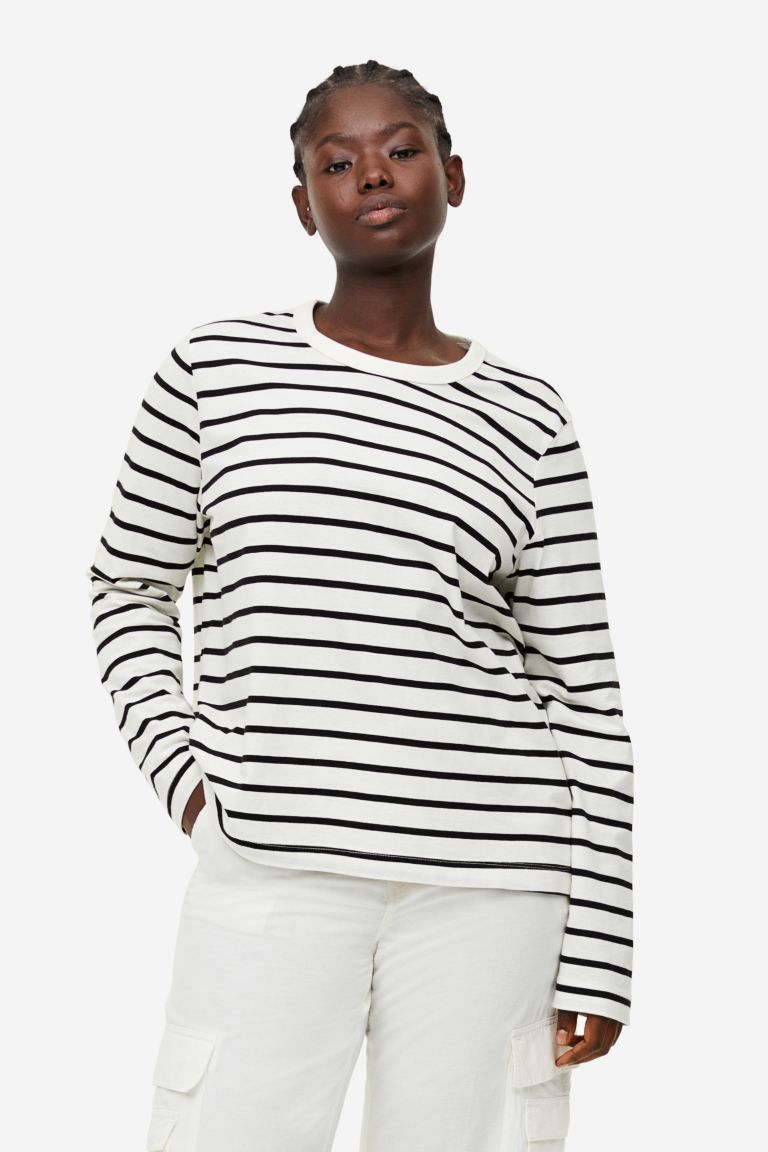 Top in jersey di cotone - Nero/crema righe - DONNA | H&M IT | H&M (FR & ES & IT)