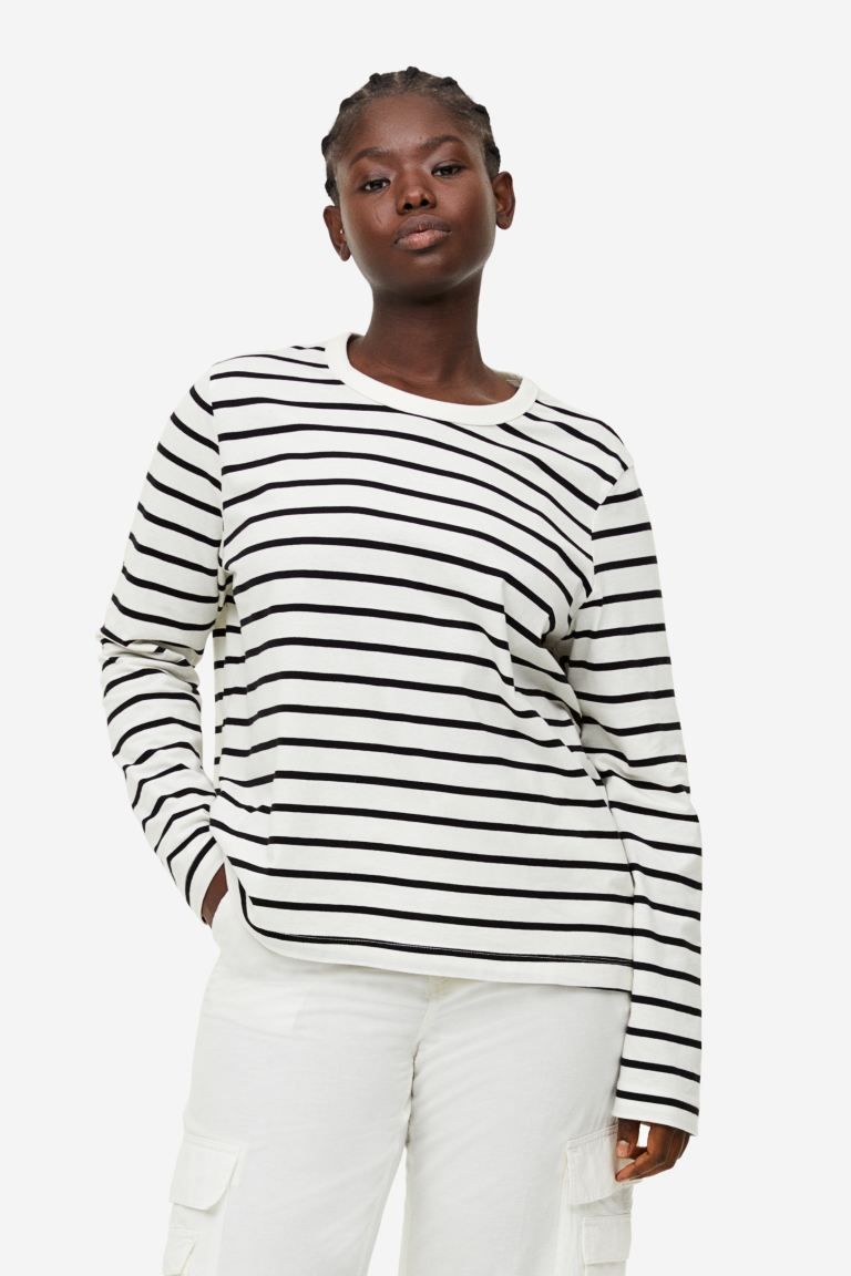 Top in jersey di cotone - Nero/crema righe - DONNA | H&M IT | H&M (FR & IT & ES)