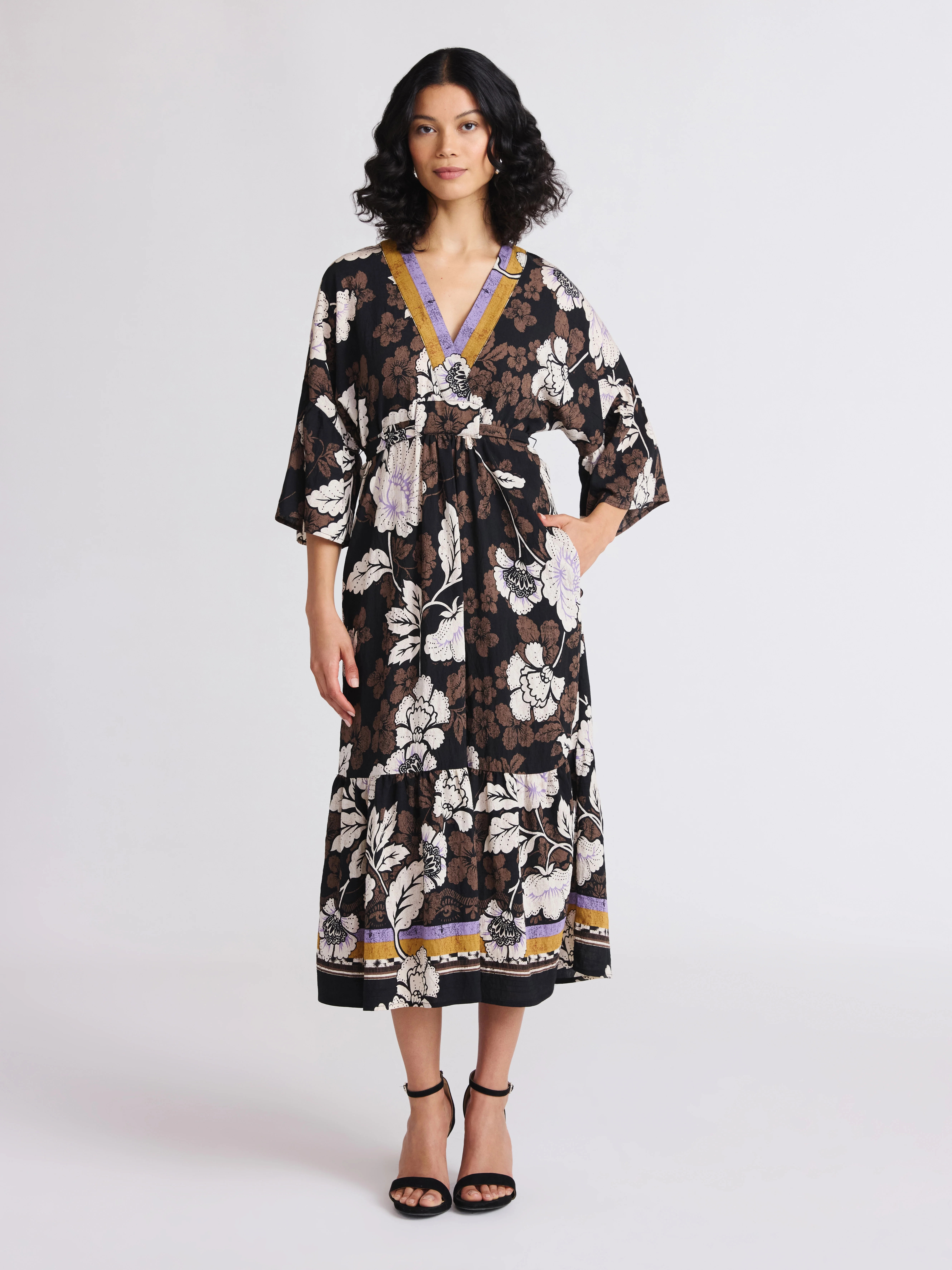 Sofia by Sofia Vergara Women's Tie Back Dress with Wide Sleeves, Mid Calf Length, Sizes XS-4X | Walmart (US)