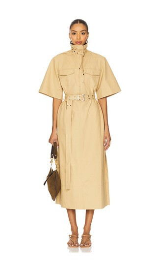 Ganni Classic Summer Suiting Cowl Neck Long Dress in Beige. Taglia 38. Also in 32, 36. | Revolve Clothing (Global)