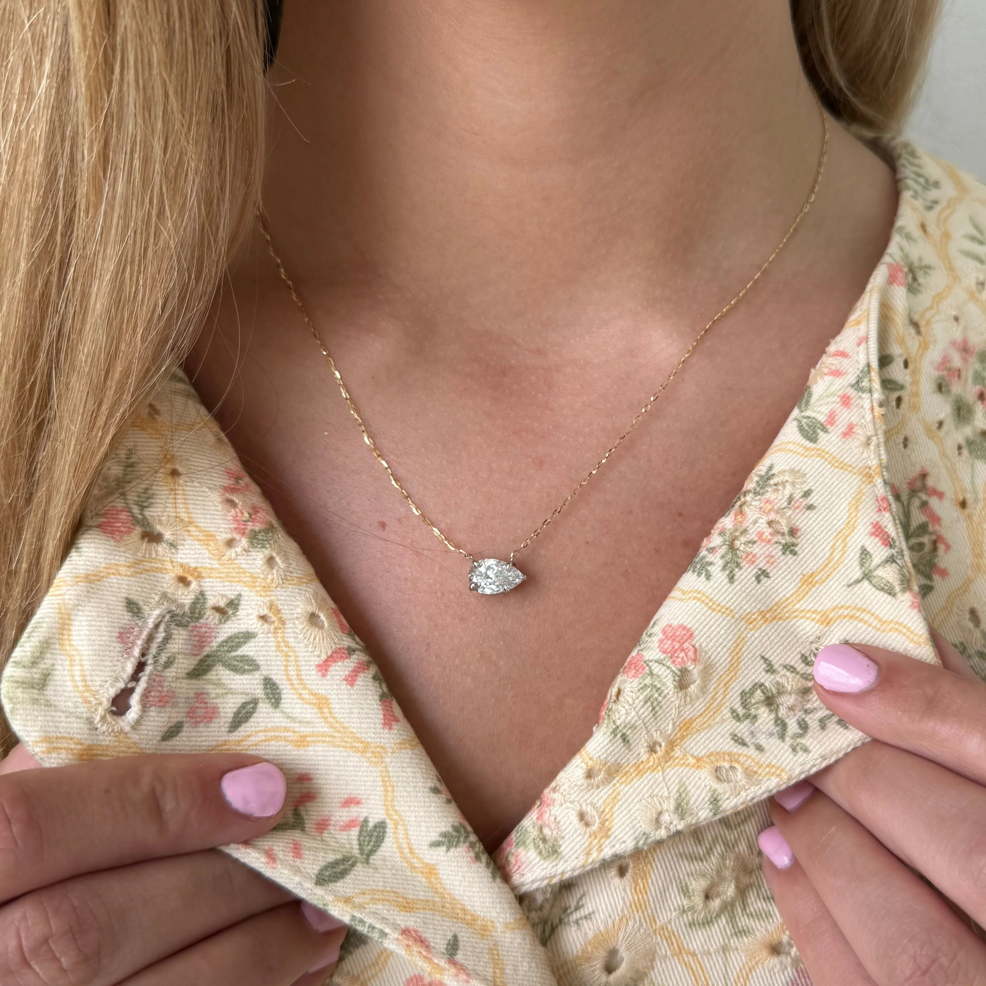 14K Two-Tone Pear Lab Grown Diamond Solitaire Necklace | Embark Fine Jewelry