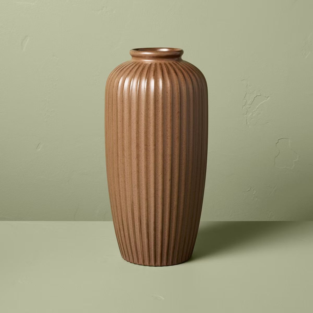 12" Fluted Ceramic Tapered Vase Vintage Brown - Hearth & Hand™ with Magnolia | Target